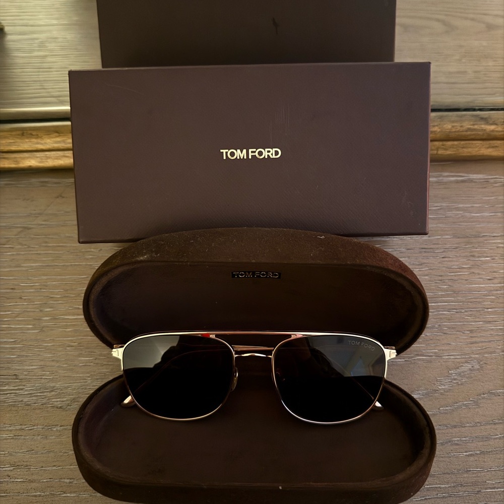 Tom Ford Gold Metal Aviator Sunglasses with Dark Brown Lenses